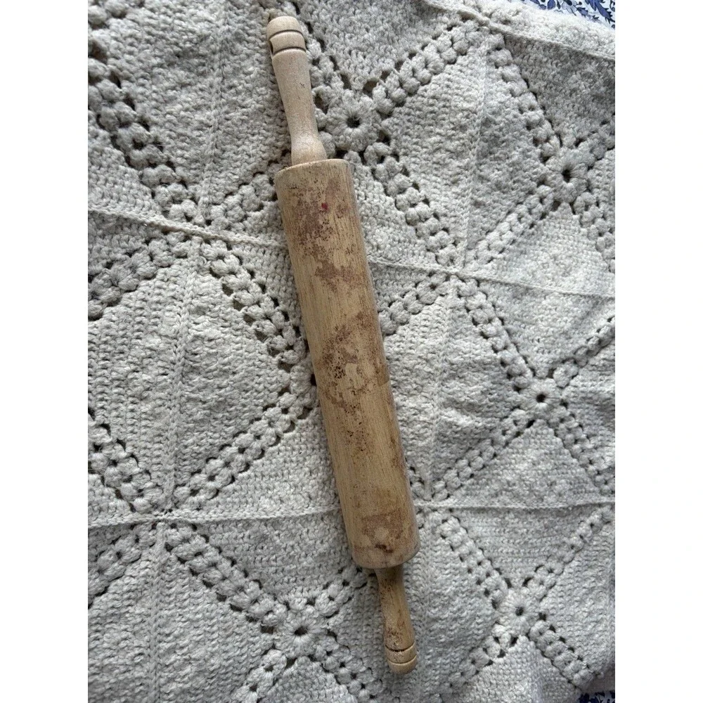 Wood Plain Rolling Pin With Handles Brown Solid/Plain vintage see pictures